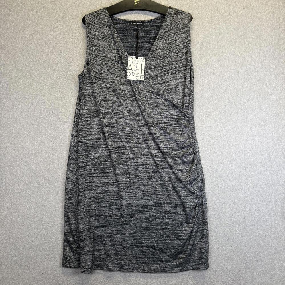 41 Hawthorne Women's Size 1X Plus Gray Faux Wrap Knee Length A Line Dress NEW